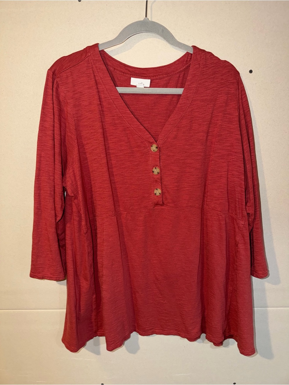 J. Jill Deep Red V-Neck Tunic with Button Placket